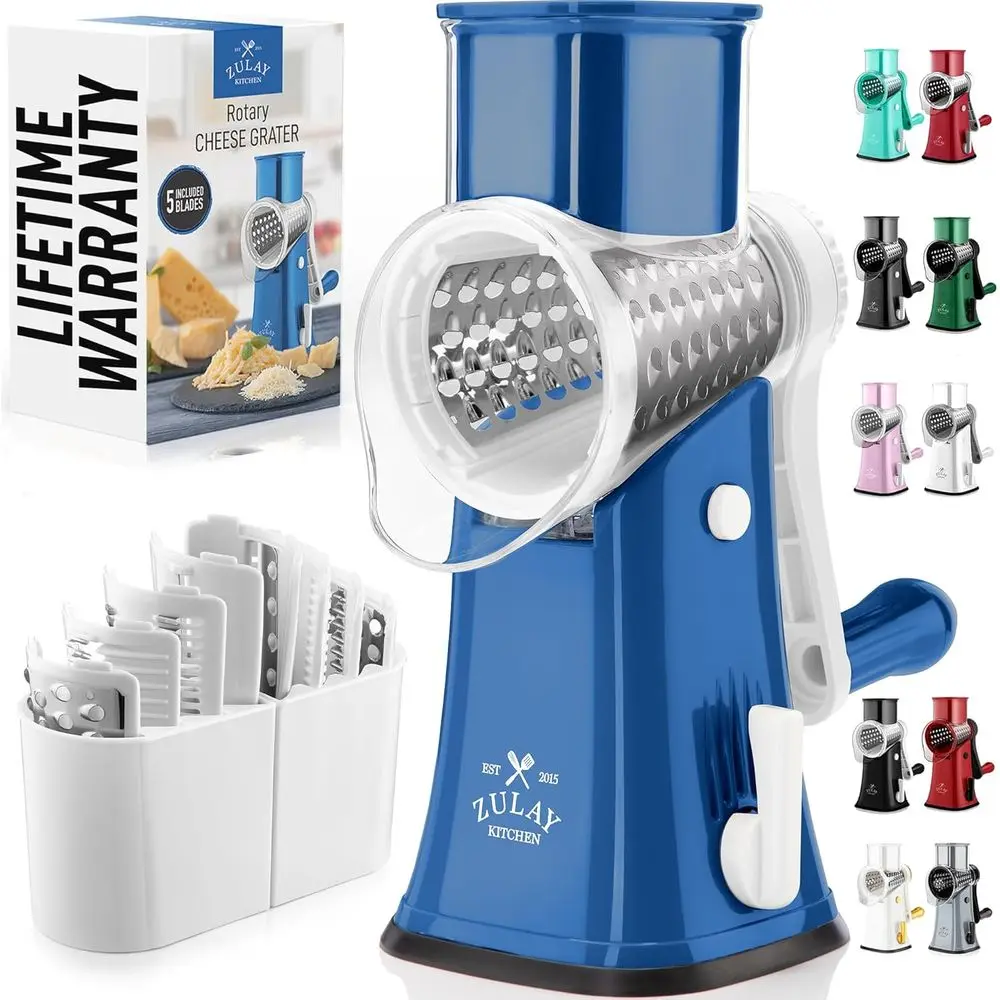 5-Blade Manual Cheese Grater with Reinforced Suction and Interchangeable Drums for Easy Shredding and Slicing
5-Blade Manual Cheese Grater with Reinforced Suction and Interchangeable Drums for Easy Shredding and Slicing