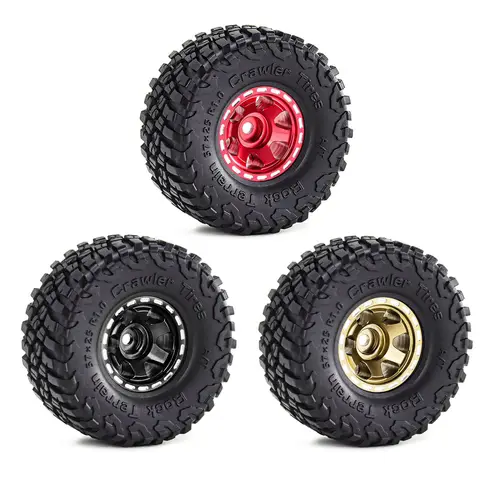 1.0" Beadlock RC Wheels and Tires for 1/18 TRX4M,1/24 SCX24 RC Crawler,1.0 Beadlock Tires w/Alloy Aluminium Wheels