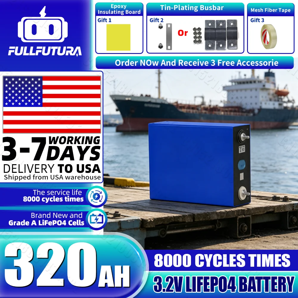 US Stock Lifepo4 320Ah 3.2V battery Prismatic Lithium iron phosphate Cell 8000+ Cycles DIY 12V 24V 48V For RV Golf Camping Yacht
US Stock Lifepo4 320Ah 3.2V battery Prismatic Lithium iron phosphate Cell 8000+ Cycles DIY 12V 24V 48V For RV Golf Camping Yacht