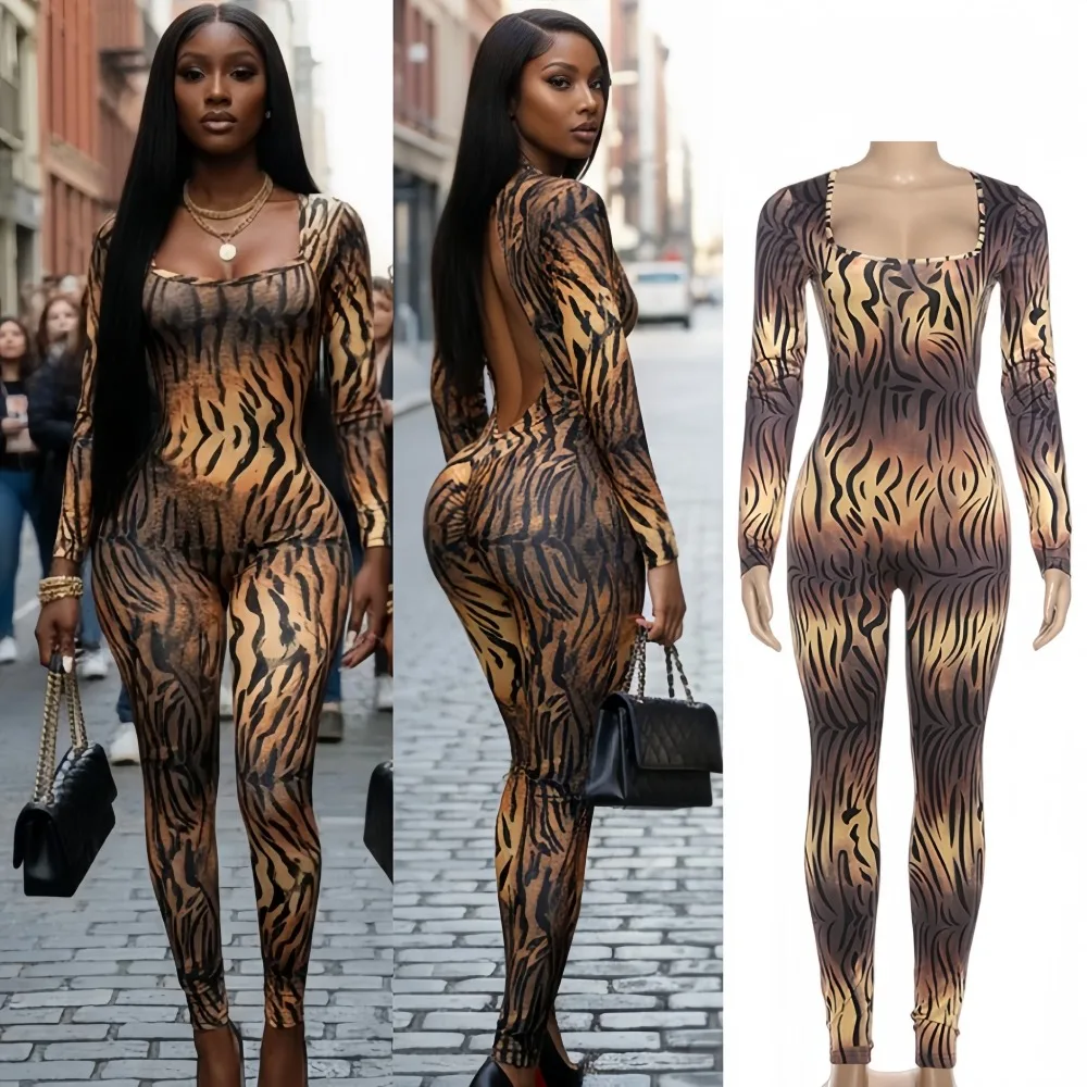 FAGADOER Sexy Tiger Print Bodycon Jumpsuits Woman Square Neck Long Sleeves Backless Rompers Female Party Clubwear Overalls 2025
FAGADOER Sexy Tiger Print Bodycon Jumpsuits Woman Square Neck Long Sleeves Backless Rompers Female Party Clubwear Overalls 2025