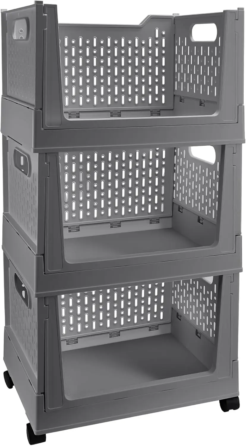 Stackable Plastic Storage Bins, 3 Pack Foldable Closet Organizers and Storage Basket with Wheels, Collapsible Drawer Shelf Stora
Stackable Plastic Storage Bins, 3 Pack Foldable Closet Organizers and Storage Basket with Wheels, Collapsible Drawer Shelf Stora
