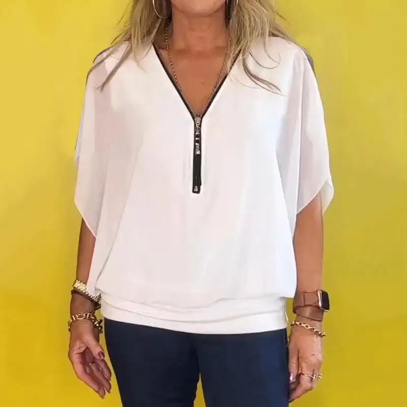 Женский шифоновый повседневный топ на молнии с воротником-стойкой Casual Damestop Met Chiffon Ritssluiting
Женский шифоновый повседневный топ на молнии с воротником-стойкой Casual Damestop Met Chiffon Ritssluiting