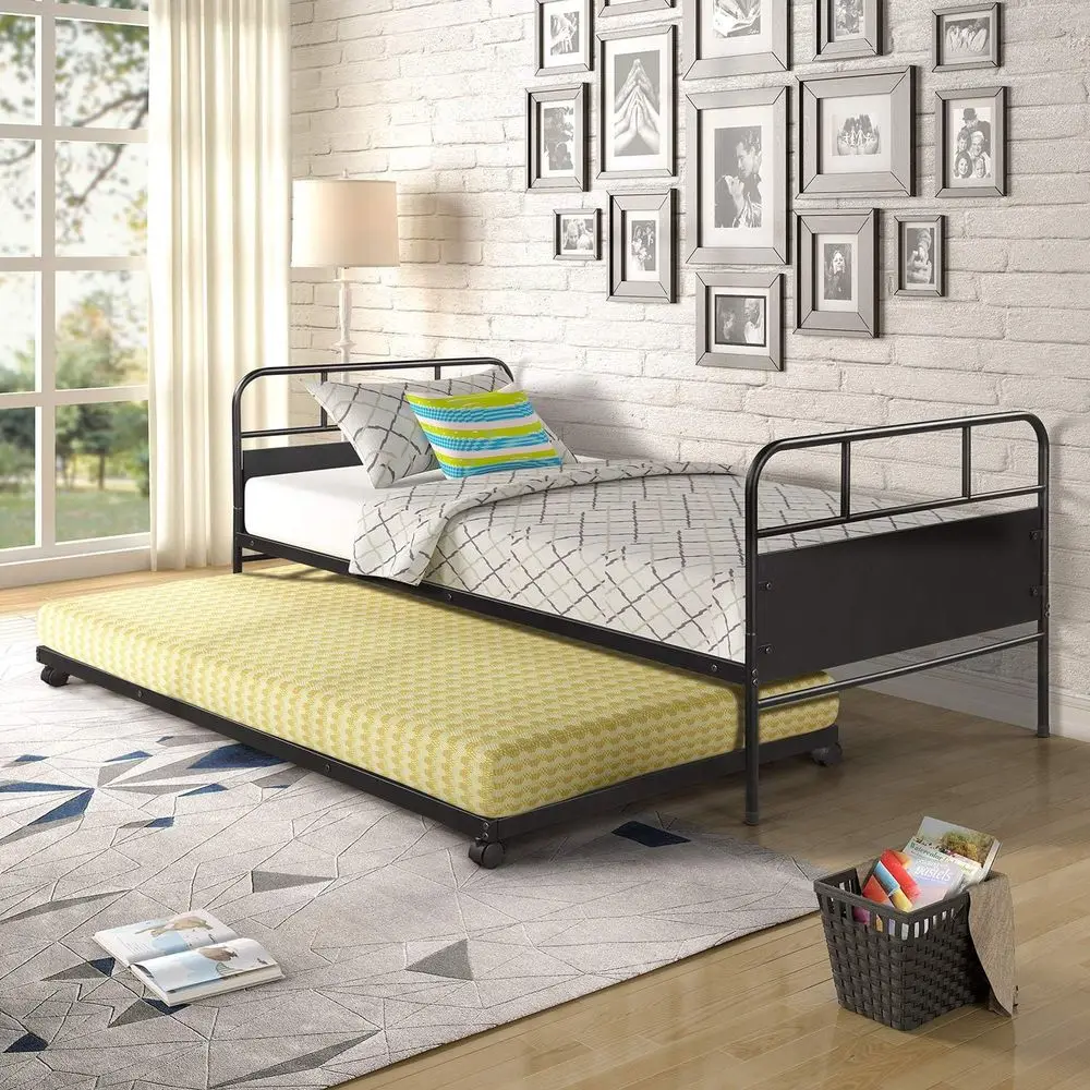 Twin Daybed Platform Bed with Trundle, Metal Frame for Kids, Teens & Adults, No Box Spring Needed - Black
Twin Daybed Platform Bed with Trundle, Metal Frame for Kids, Teens & Adults, No Box Spring Needed - Black