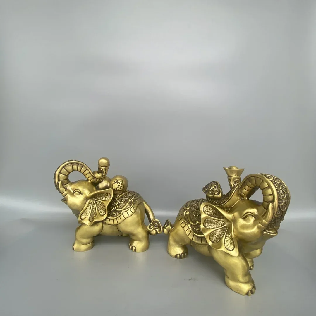 10"Tibetan Temple Collection Old Brass Elephant Statue Gourd Ruyi Elephant A Pair Amass wealth Ornaments Taiping Elephant
10"Tibetan Temple Collection Old Brass Elephant Statue Gourd Ruyi Elephant A Pair Amass wealth Ornaments Taiping Elephant