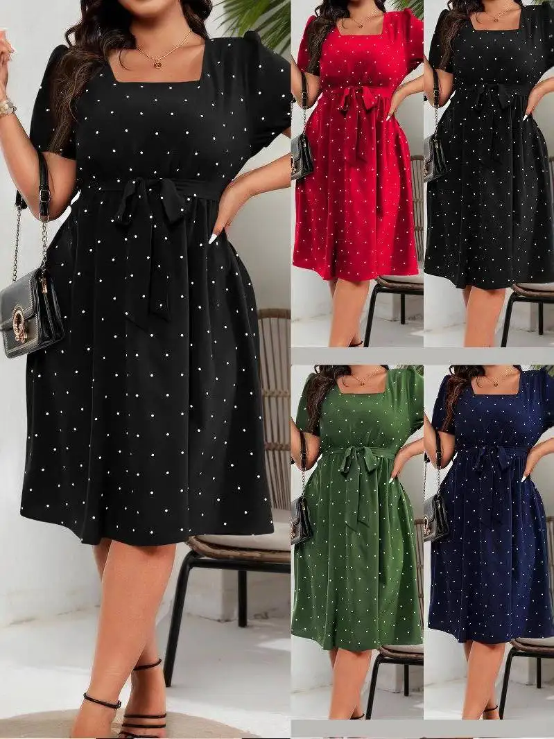 Summer Women's Polka Dot Sve Dress Waist-Cinching A-Line Gown Elegant High Waist Polyester Fiber Lantern Sleeve Long Dress
Summer Women's Polka Dot Sve Dress Waist-Cinching A-Line Gown Elegant High Waist Polyester Fiber Lantern Sleeve Long Dress