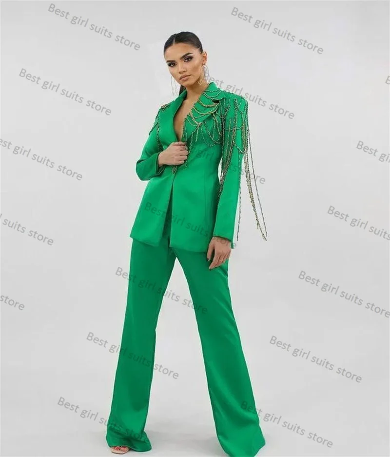 Green Beading Women Suit Set 2 Piece Blazer+Pants Trousers Formal Office Lady Jacket Customized Wedding Tuxedos Prom Outfit
Green Beading Women Suit Set 2 Piece Blazer+Pants Trousers Formal Office Lady Jacket Customized Wedding Tuxedos Prom Outfit