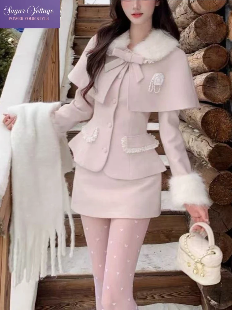 French Sweet Elegant 2 Piece Set Women Slim Wool Fake Two Pieces Cape Coat + Slim Bodycon Skirt Fashion Chic Party Lady Outfit
French Sweet Elegant 2 Piece Set Women Slim Wool Fake Two Pieces Cape Coat + Slim Bodycon Skirt Fashion Chic Party Lady Outfit