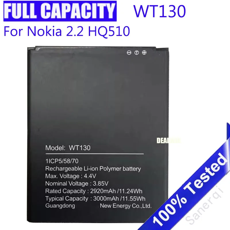 Оригинальный новый аккумулятор WT130 3000 мАч 11,55 Втч 3,85 В для Nokia 2,2 HQ510, сменные аккумуляторы для смартфонов, аккумуляторы Bateria
Оригинальный новый аккумулятор WT130 3000 мАч 11,55 Втч 3,85 В для Nokia 2,2 HQ510, сменные аккумуляторы для смартфонов, аккумуляторы Bateria