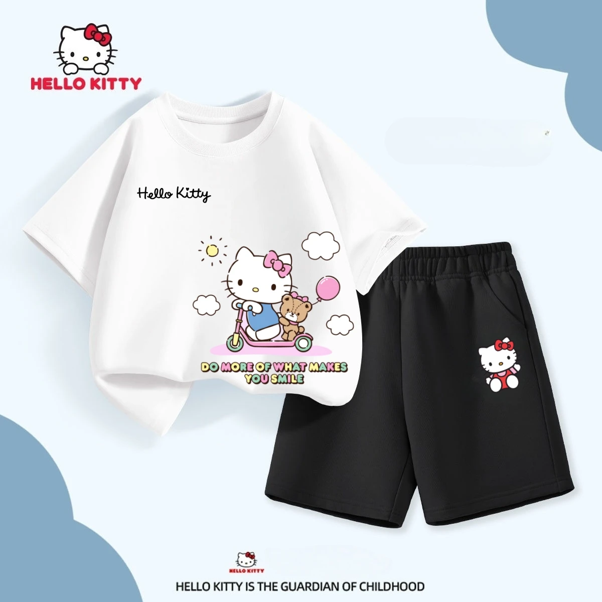 Sanrio, летний комплект хлопковой одежды для маленьких девочек, детские футболки с принтом «Hello Kitty», топ и шорты, костюм, детская одежда с короткими рукавами
Sanrio, летний комплект хлопковой одежды для маленьких девочек, детские футболки с принтом «Hello Kitty», топ и шорты, костюм, детская одежда с короткими рукавами