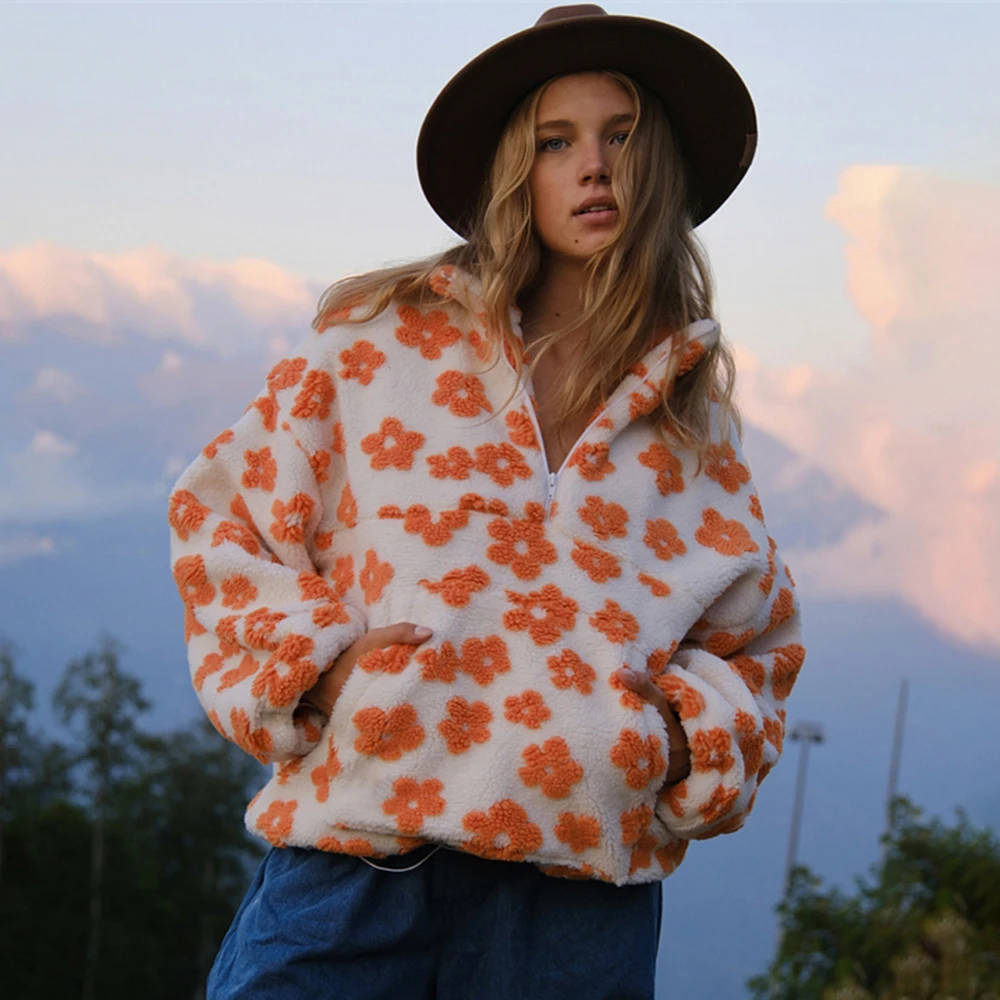 Ticketsx Floral Print Imitation Lamb Wool Hoodie Women's Full Sleeve Zip Pocket Loose Top Lady Autumn Chic Casual Holiday Coat
Ticketsx Floral Print Imitation Lamb Wool Hoodie Women's Full Sleeve Zip Pocket Loose Top Lady Autumn Chic Casual Holiday Coat