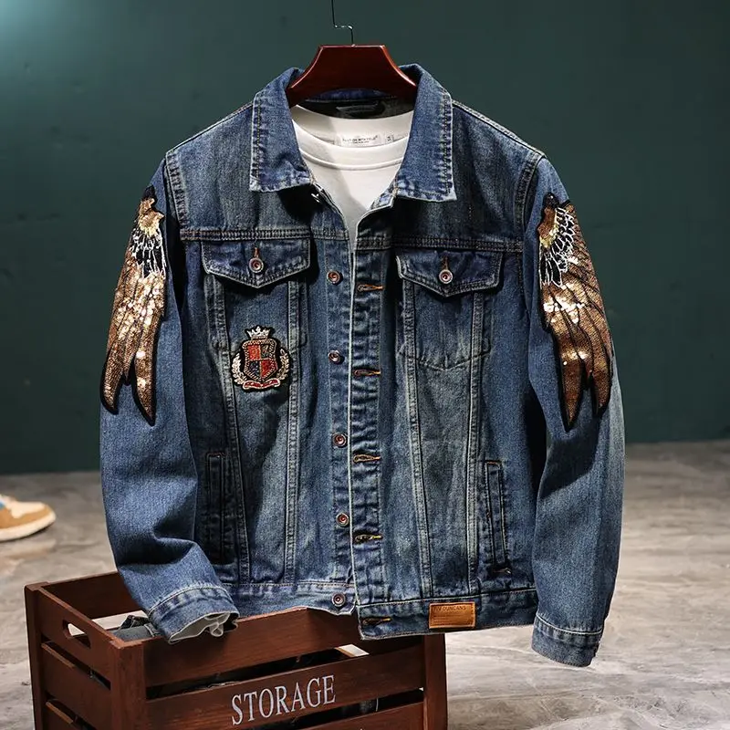 Spring and Autumn American Sequin Embroidered Denim Jacket Men's Handsome Trend Large Size Top Lapel
Spring and Autumn American Sequin Embroidered Denim Jacket Men's Handsome Trend Large Size Top Lapel