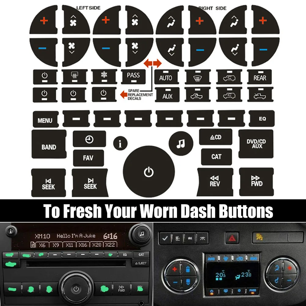 Car Radio Dashboard Control Button Repair Decals Decorative Sticker A/C Button Sticker Interior Decor for GM Chevrolet Accessory
Car Radio Dashboard Control Button Repair Decals Decorative Sticker A/C Button Sticker Interior Decor for GM Chevrolet Accessory