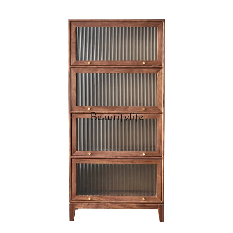 Nordic black walnut solid wood figure display cabinet living room glass locker
Nordic black walnut solid wood figure display cabinet living room glass locker