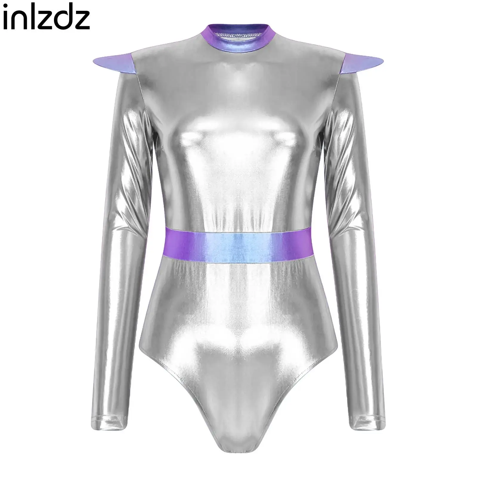 Alien Cosplay Leotard for Women Color Block Metallic Mock Neck Long Sleeve Invisible Back Zipper Bodysuit Halloween Costume
Alien Cosplay Leotard for Women Color Block Metallic Mock Neck Long Sleeve Invisible Back Zipper Bodysuit Halloween Costume