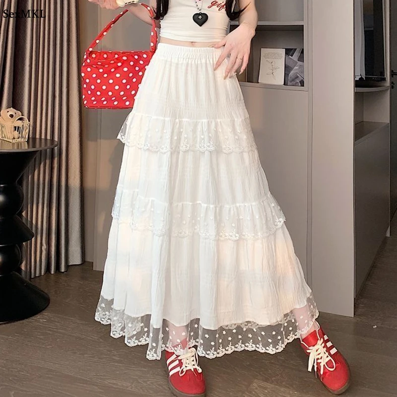 Streetwear Lace Patchwork White Long Skirt Women 2026 High Waist Y2k Clothes Slim Casual A Line Mid Length Vintage Sweet Skirts
Streetwear Lace Patchwork White Long Skirt Women 2026 High Waist Y2k Clothes Slim Casual A Line Mid Length Vintage Sweet Skirts