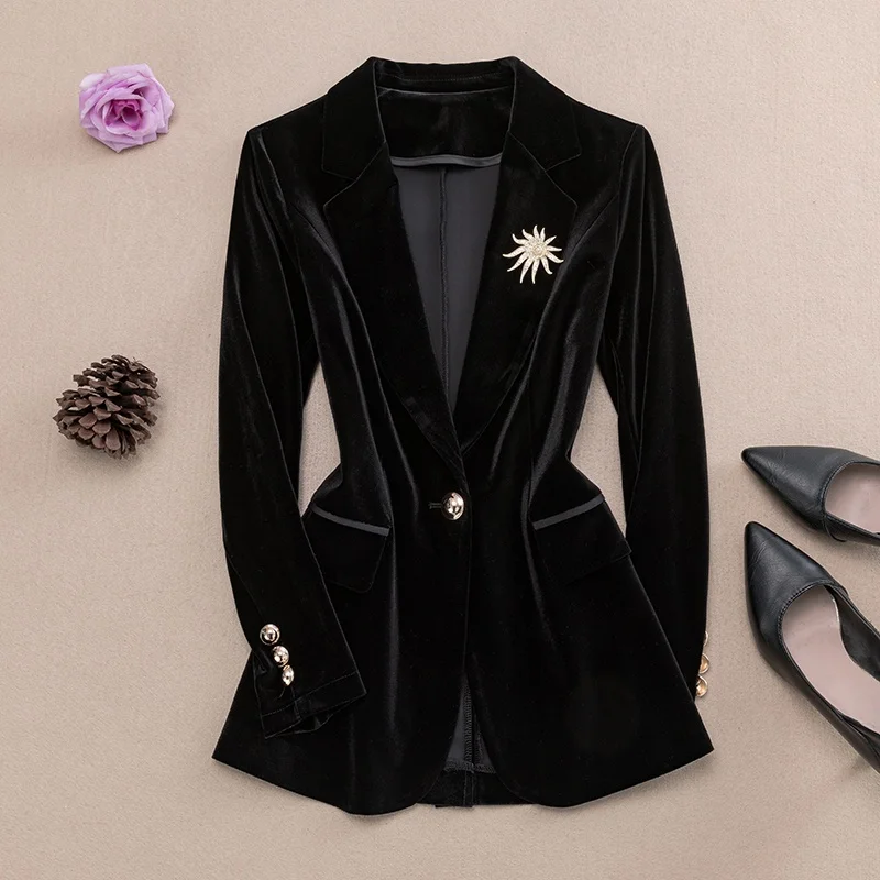 Spring Autumn Gold Velvet One Button Long Sve Women's Jaet Waist Cinched Pants Two Piece Set Sli Commute Faion
Spring Autumn Gold Velvet One Button Long Sve Women's Jaet Waist Cinched Pants Two Piece Set Sli Commute Faion