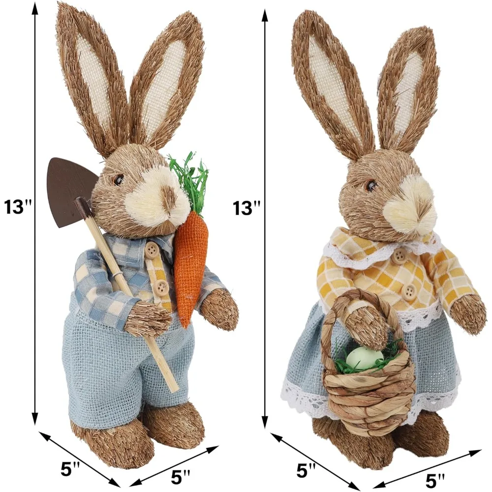 2Pcs Easter Decorations 13" Bunny Figurines Tabletop Decor, Rustic Straw Bunny Couple, for Table Home Office Kitchen Farmhouse
2Pcs Easter Decorations 13" Bunny Figurines Tabletop Decor, Rustic Straw Bunny Couple, for Table Home Office Kitchen Farmhouse