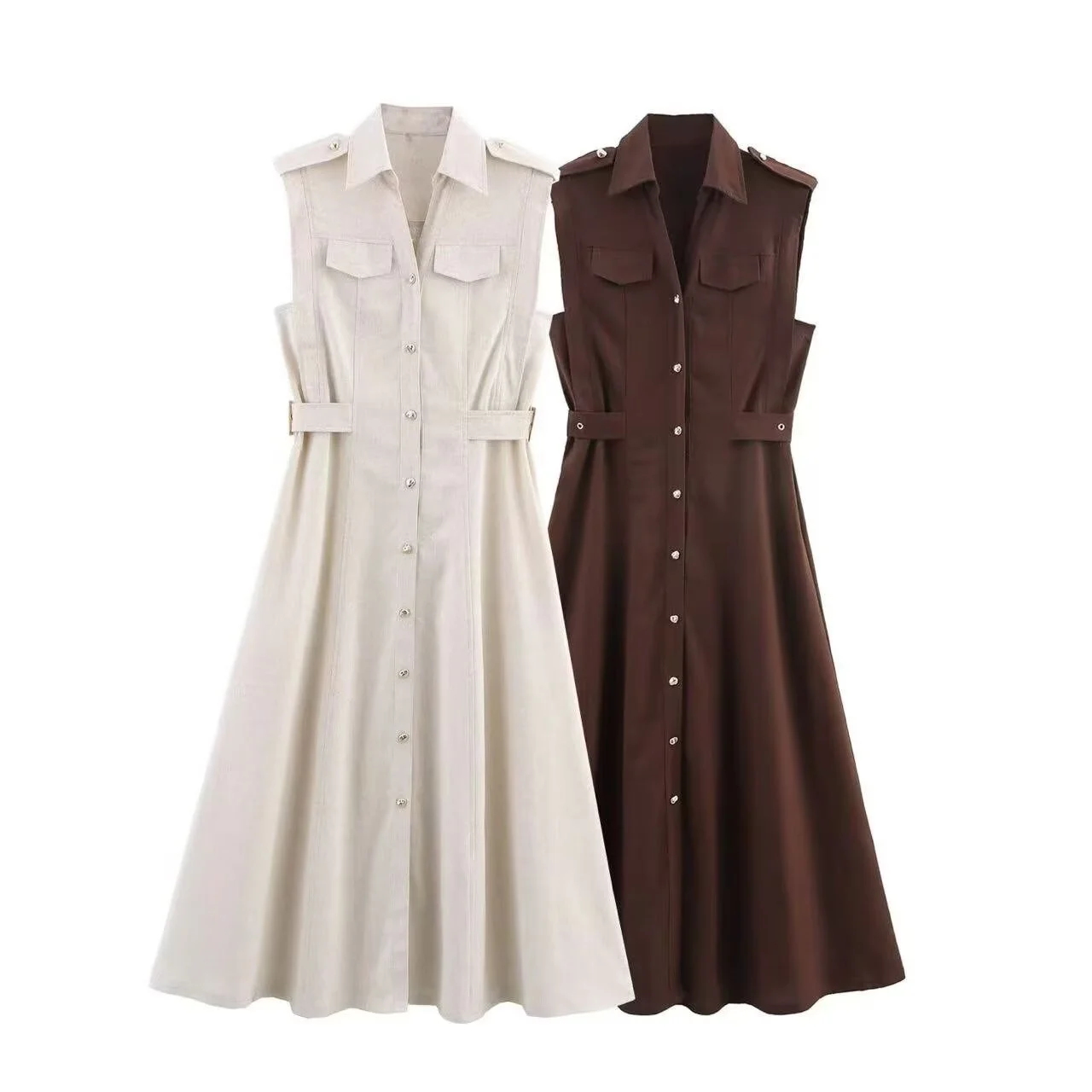 BM&MD&ZA Womens Casual Loose Lapel Sleeveless Shirtdress Mid - length Linen - Cotton Dress with Side Waist Belt Cinching Design
BM&MD&ZA Womens Casual Loose Lapel Sleeveless Shirtdress Mid - length Linen - Cotton Dress with Side Waist Belt Cinching Design