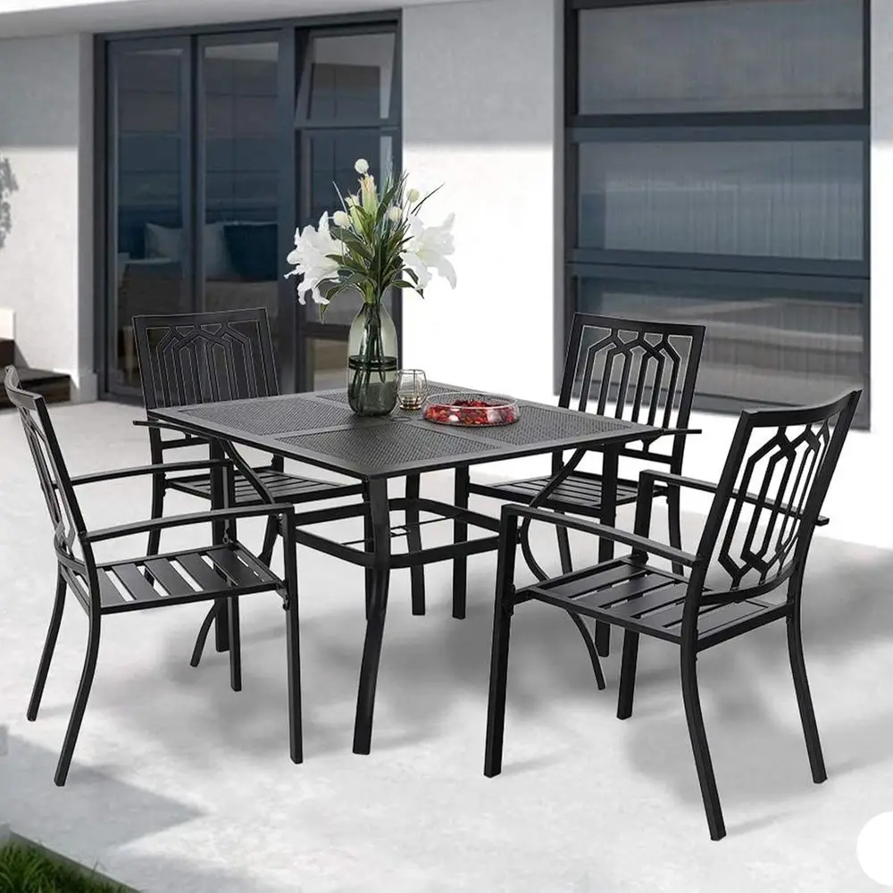 5-Piece Metal Outdoor Dining Set with Umbrella Hole for Patio, Deck, Backyard, and Poolside
5-Piece Metal Outdoor Dining Set with Umbrella Hole for Patio, Deck, Backyard, and Poolside