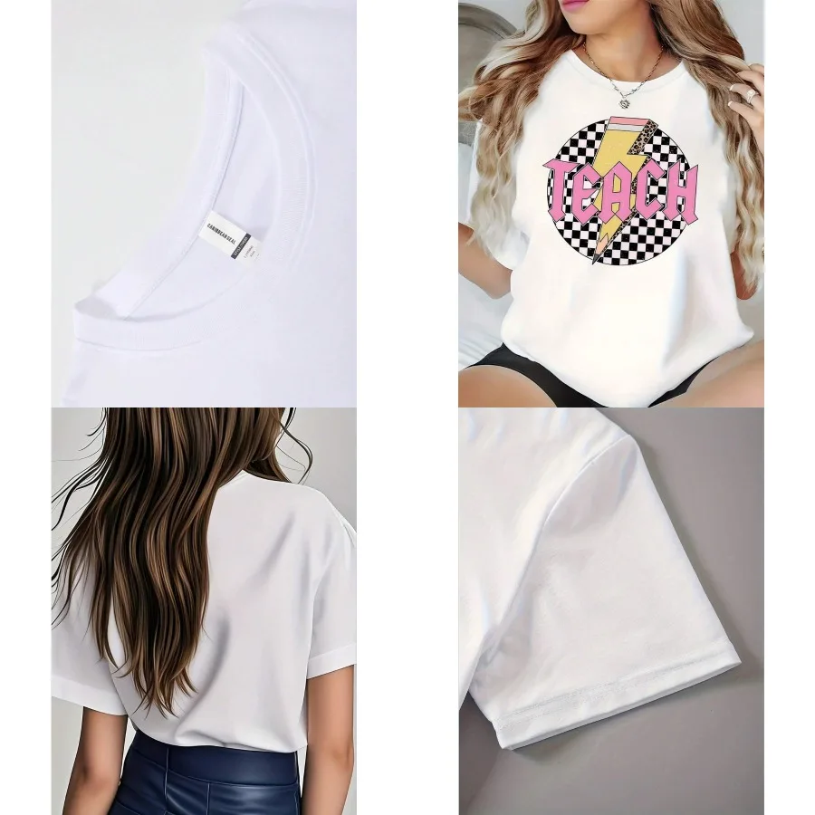 【New style】Women's Oversized Heavyweight Cotton TEACH Graphic T-Shirt - Black With Pink Lettering and Lightning Bolts Checkered
【New style】Women's Oversized Heavyweight Cotton TEACH Graphic T-Shirt - Black With Pink Lettering and Lightning Bolts Checkered