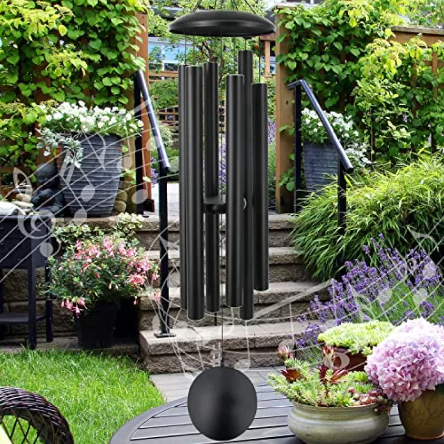Outdoor garden memorial wind chimes, black metal, 45 in, 6 heavy tubes, deep tone, sympathy gift decor
Outdoor garden memorial wind chimes, black metal, 45 in, 6 heavy tubes, deep tone, sympathy gift decor