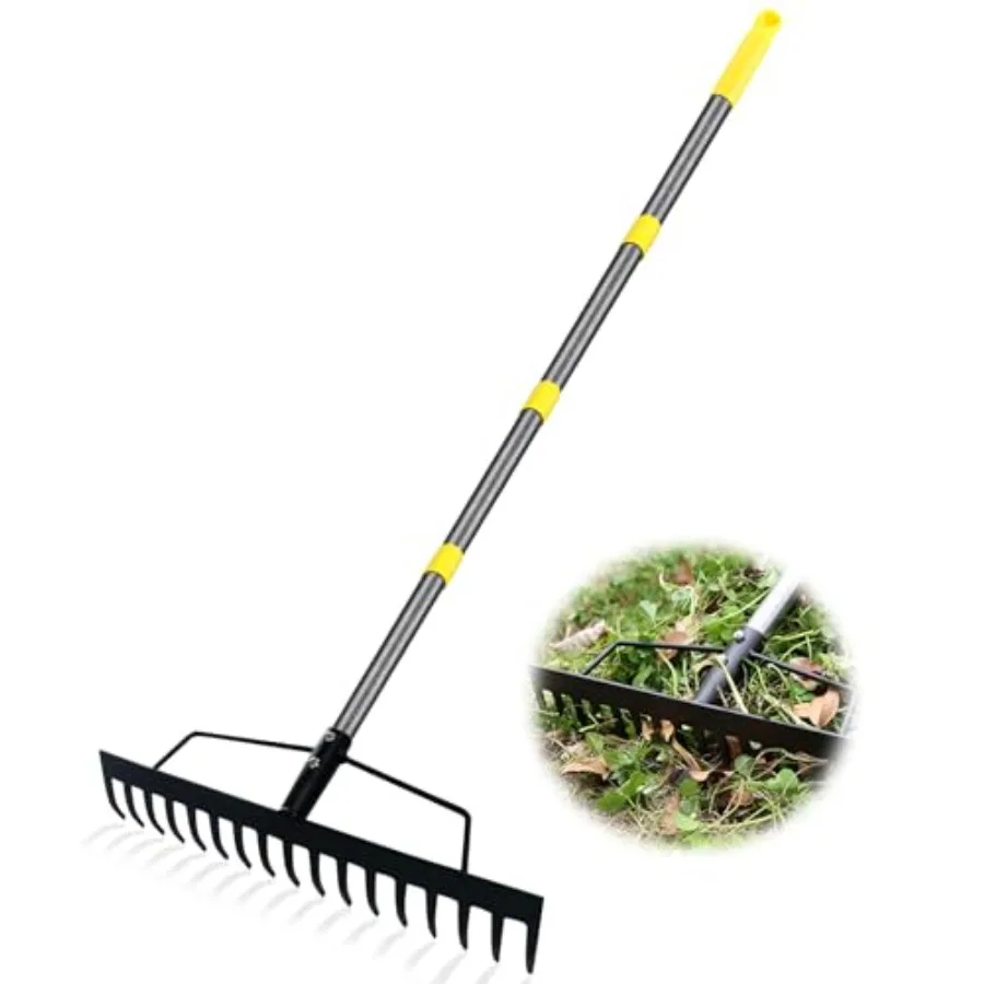 Heavy Duty Metal Bow Rake 17 Tines - 17 Inch Wide Garden Rake with Manganese Steel Handle, Adjustable Length 35"-67",Profional
Heavy Duty Metal Bow Rake 17 Tines - 17 Inch Wide Garden Rake with Manganese Steel Handle, Adjustable Length 35"-67",Profional