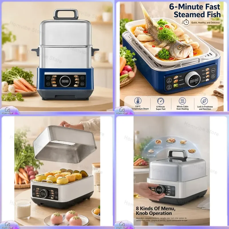 Electric Food Steamer 12L Double Layer Stainless Steel 304 Steam Cooker with Timer Digital Display for Healthy Cooking
Electric Food Steamer 12L Double Layer Stainless Steel 304 Steam Cooker with Timer Digital Display for Healthy Cooking