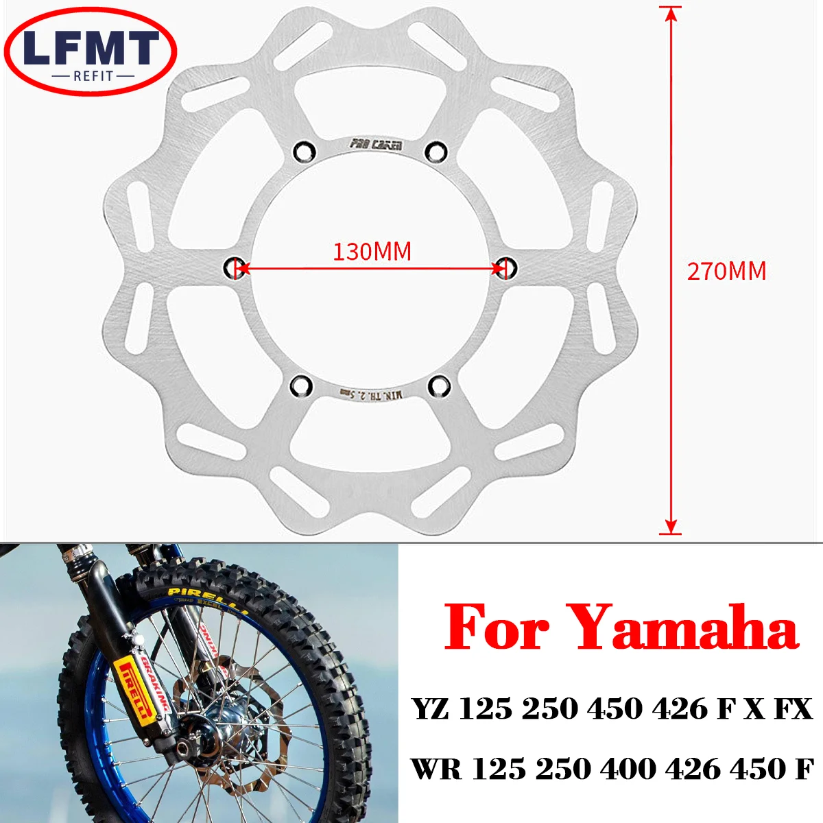 270mm CNC Floating Front Brake Disc Rotor For YZ125 YZ250 YZ250F YZ250X YZ400F YZ450F WR125 WR250 WR250F WR400F WR450F 1998-2021
270mm CNC Floating Front Brake Disc Rotor For YZ125 YZ250 YZ250F YZ250X YZ400F YZ450F WR125 WR250 WR250F WR400F WR450F 1998-2021