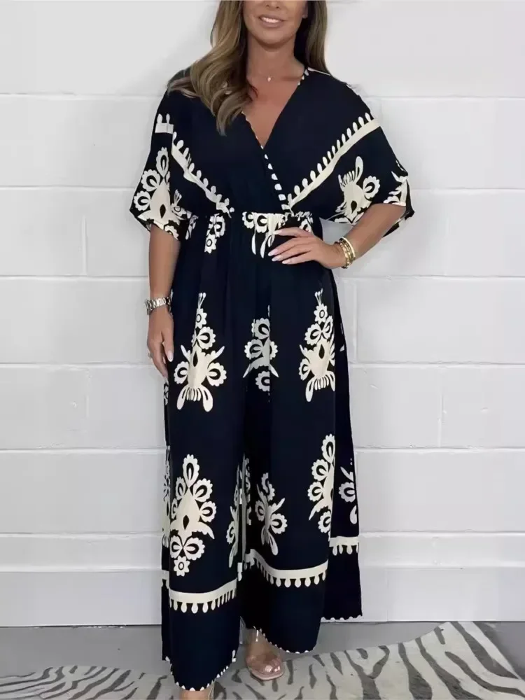 Wide Leg Pants Overalls Women Spring Summer V-neck High Waist Playsuit Rompers Short Sleeve Retro Casual Printed Ethnic Jumpsuit
Wide Leg Pants Overalls Women Spring Summer V-neck High Waist Playsuit Rompers Short Sleeve Retro Casual Printed Ethnic Jumpsuit