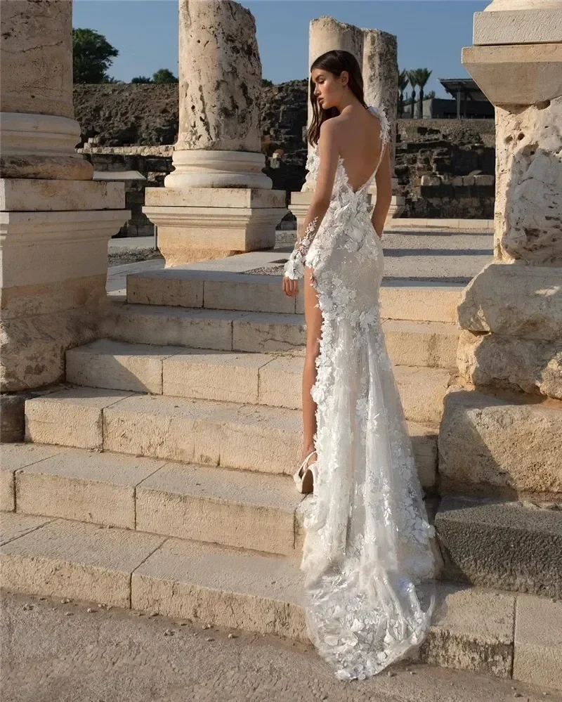 Customize Summer Sexy Mermaid High Split Backless Lace Wedding Dress Floor-Length Sweetheart Applique Boho Bride Gowns
Customize Summer Sexy Mermaid High Split Backless Lace Wedding Dress Floor-Length Sweetheart Applique Boho Bride Gowns
