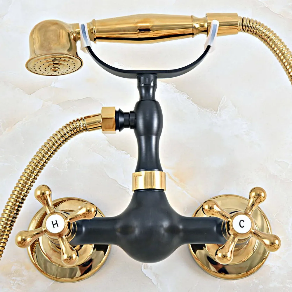 Black Oil Rubbed & Gold Brass Wall Mount Bathtub Faucet with Handheld Shower Set +1500MM Hose Mixer Tap 2na454
Black Oil Rubbed & Gold Brass Wall Mount Bathtub Faucet with Handheld Shower Set +1500MM Hose Mixer Tap 2na454