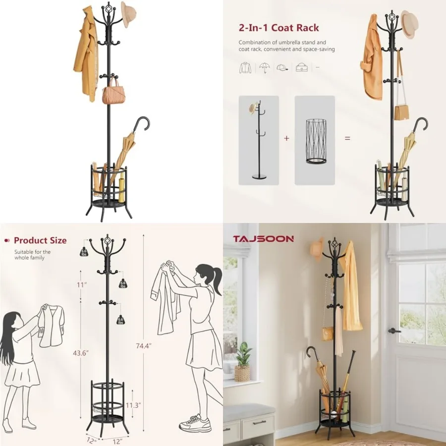 Coat Rack Stand with Umbrella Holder, Coat Tree Freestanding with 16 Hooks, Coat Hangers Stand for Living Room, Bedroom, Office
Coat Rack Stand with Umbrella Holder, Coat Tree Freestanding with 16 Hooks, Coat Hangers Stand for Living Room, Bedroom, Office