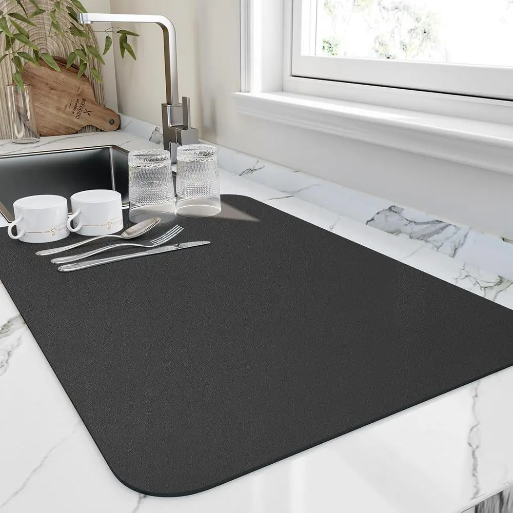 Heat-Resistant Non-Slip Dish Drying Mat, Super Absorbent Kitchen Rack Pad, Easy Clean, Black 16x18
Heat-Resistant Non-Slip Dish Drying Mat, Super Absorbent Kitchen Rack Pad, Easy Clean, Black 16x18