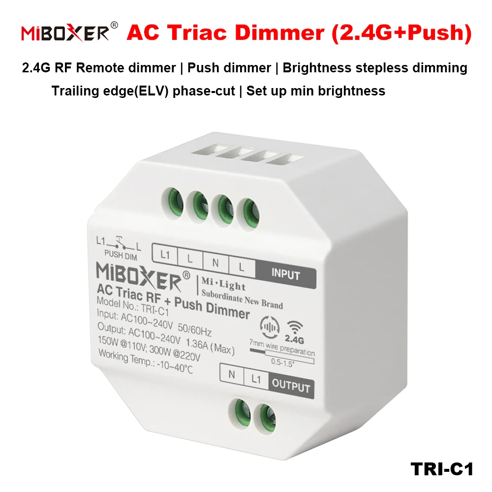 Miboxer TRI-C1 AC110V-220V Triac Smart Tuya Wireless RF + Push Dimmer для традиционных ламп накаливания/галогенного/симика с регулируемой яркостью
Miboxer TRI-C1 AC110V-220V Triac Smart Tuya Wireless RF + Push Dimmer для традиционных ламп накаливания/галогенного/симика с регулируемой яркостью