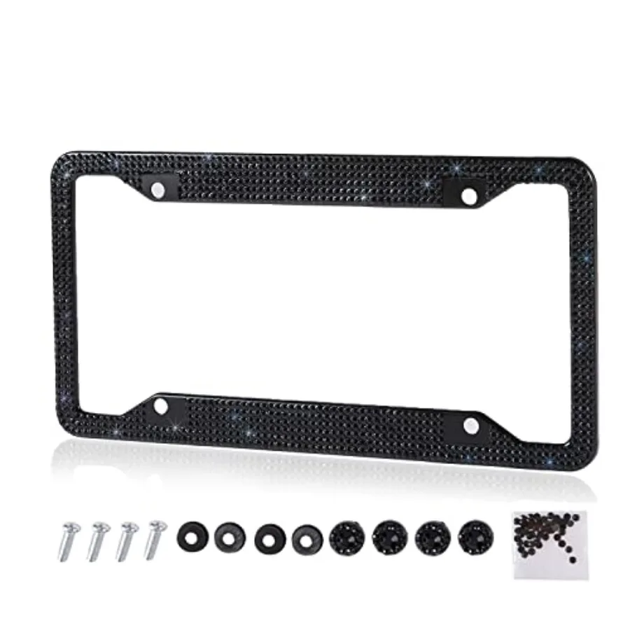 Fashion Handmade 4 Holes Black Crystal License Plate Frames, Premium US Universal Bling License Plate Holder, Waterproof Rhines
Fashion Handmade 4 Holes Black Crystal License Plate Frames, Premium US Universal Bling License Plate Holder, Waterproof Rhines
