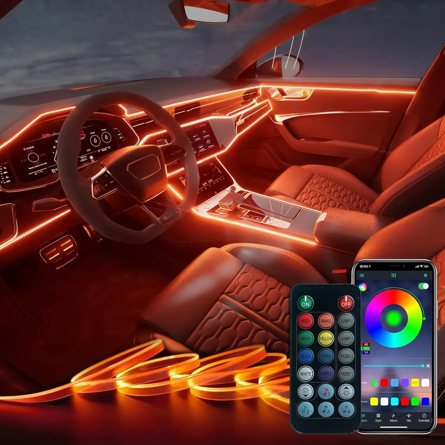 Interior Car LED Strip Lights, 5 in 1 Music Sync RGB Ambient Lighting Kit with APP & Remote, 275in Fiber Optic USB Decor for
Interior Car LED Strip Lights, 5 in 1 Music Sync RGB Ambient Lighting Kit with APP & Remote, 275in Fiber Optic USB Decor for