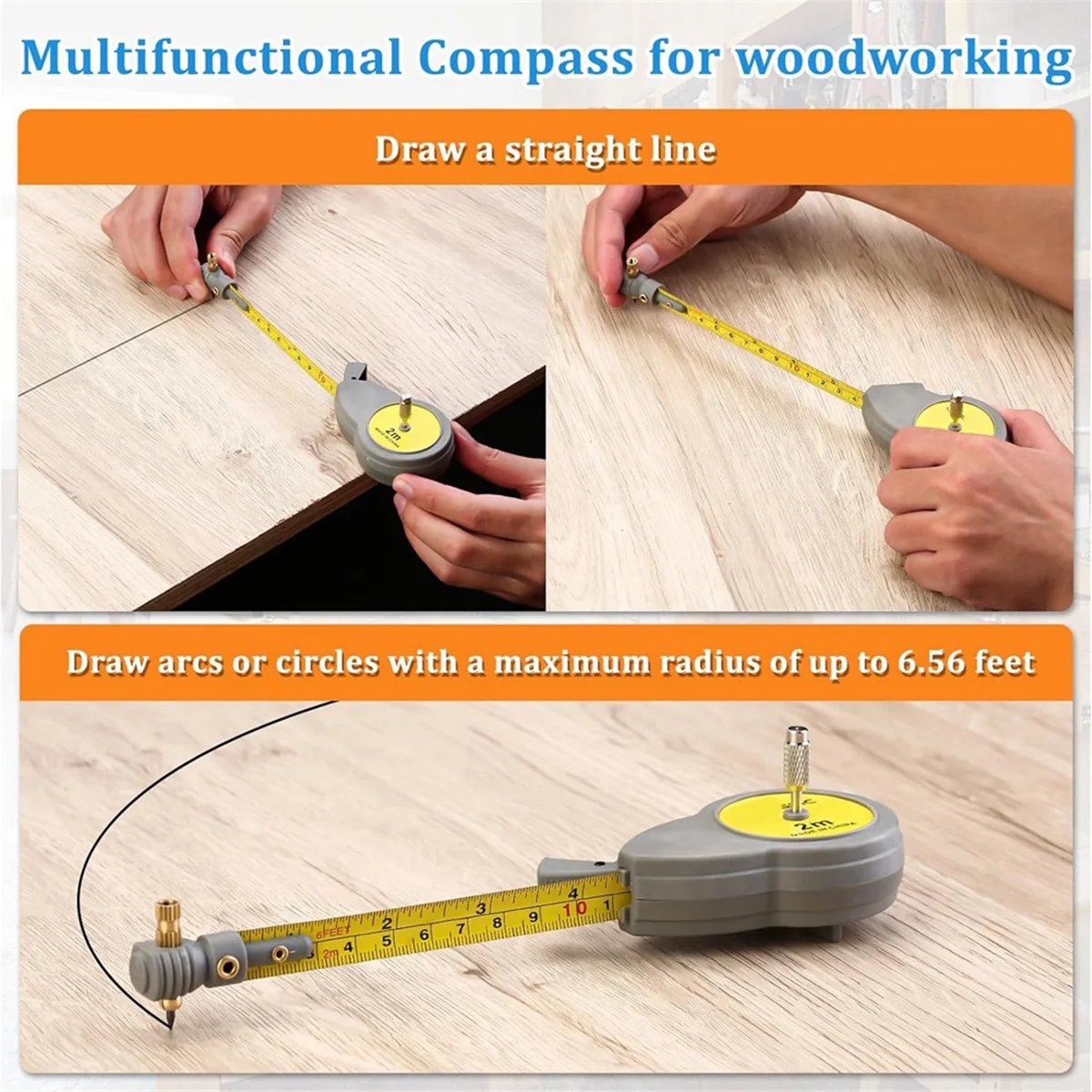 A06RP Rotating Tape Measure with 10 Pencil Leads Retractable Circle Drawing Tool for Lines and Arcs 6.56ft Measure Beam Comp
A06RP Rotating Tape Measure with 10 Pencil Leads Retractable Circle Drawing Tool for Lines and Arcs 6.56ft Measure Beam Comp