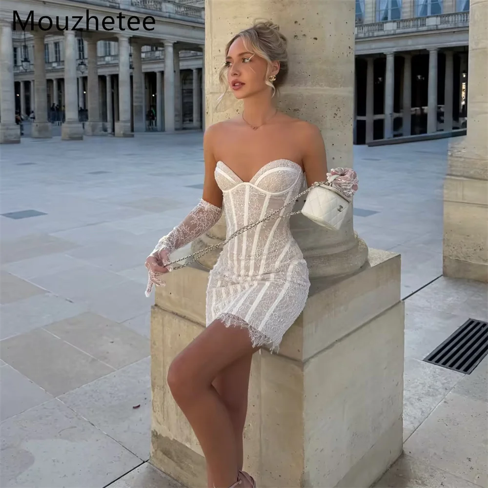 Mouzhetee A-Line Elegant Strapless Lace Mini Corset Wedding Dresses Sleeveless Simple Brides Gown Custom Made 2026
Mouzhetee A-Line Elegant Strapless Lace Mini Corset Wedding Dresses Sleeveless Simple Brides Gown Custom Made 2026