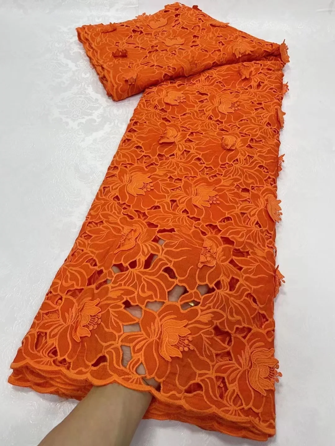 African Lace Fabric Orange 2023 High Quality Water Soluble Nigerian Embroidery French Guipure Cord Lace For Wedding Sewing
African Lace Fabric Orange 2023 High Quality Water Soluble Nigerian Embroidery French Guipure Cord Lace For Wedding Sewing