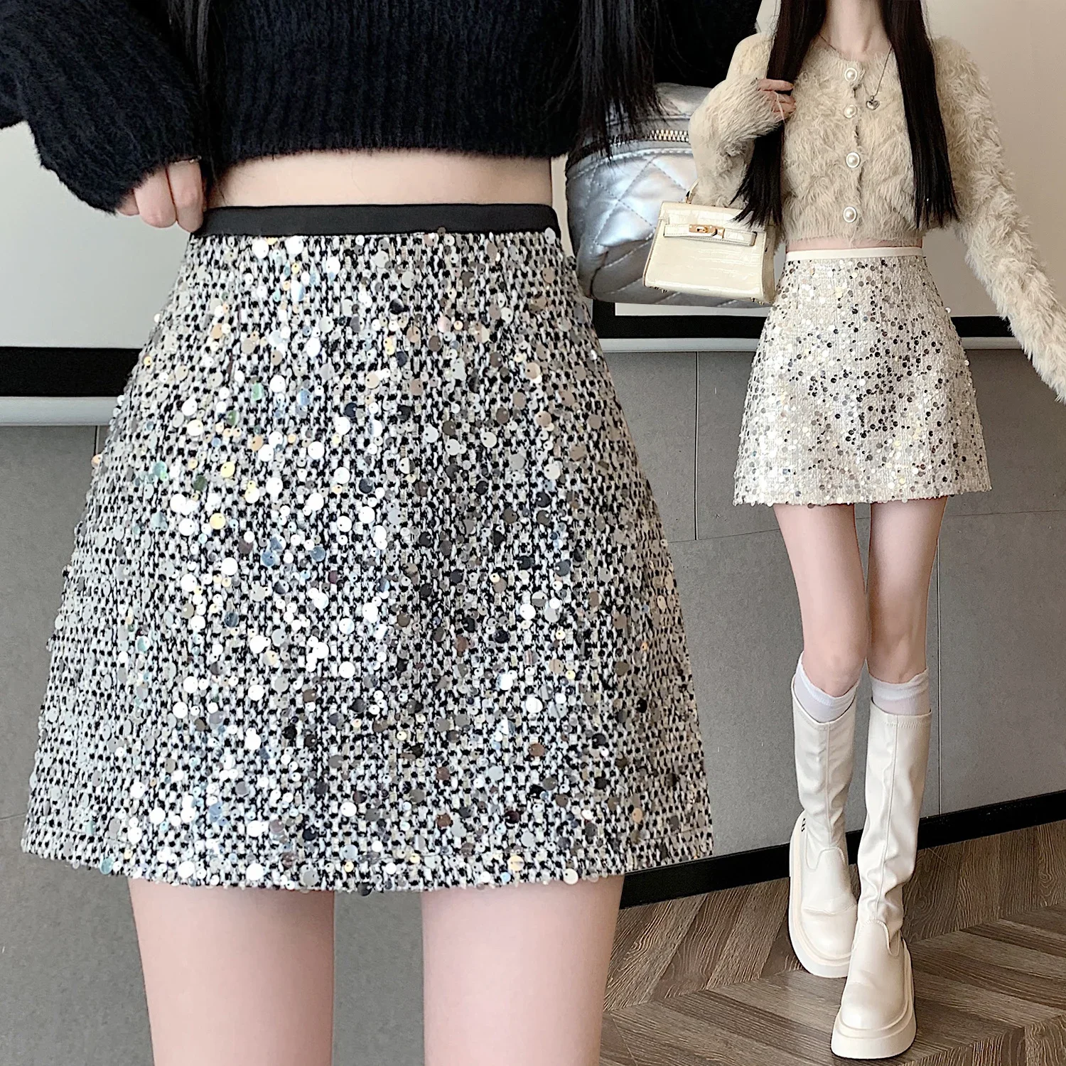 Sweet Hot Girl Pure Sexy Sequined Short Skirt for Women's Autumn High Waist A-line Slim Fit Mini Skirt Fashion Femael Clothes
Sweet Hot Girl Pure Sexy Sequined Short Skirt for Women's Autumn High Waist A-line Slim Fit Mini Skirt Fashion Femael Clothes