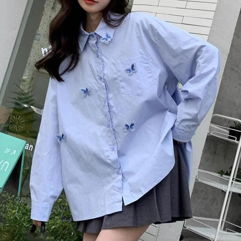 DAYIFUN-Butterfly Embroidered Women's Blue Shirt,Long Sleeved Lapel Casual Cardigan Tops,Korean Style Versatile Woman's Chic Top
DAYIFUN-Butterfly Embroidered Women's Blue Shirt,Long Sleeved Lapel Casual Cardigan Tops,Korean Style Versatile Woman's Chic Top