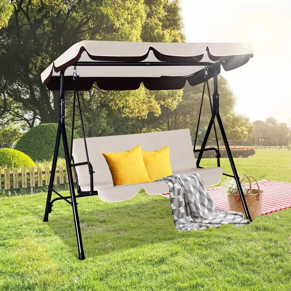 3-Seats Outdoor Porch Swing Patio Swing Chairs with Adjustable Tilt Canopy & Durable Steel Frame, Outdoor Swings
3-Seats Outdoor Porch Swing Patio Swing Chairs with Adjustable Tilt Canopy & Durable Steel Frame, Outdoor Swings