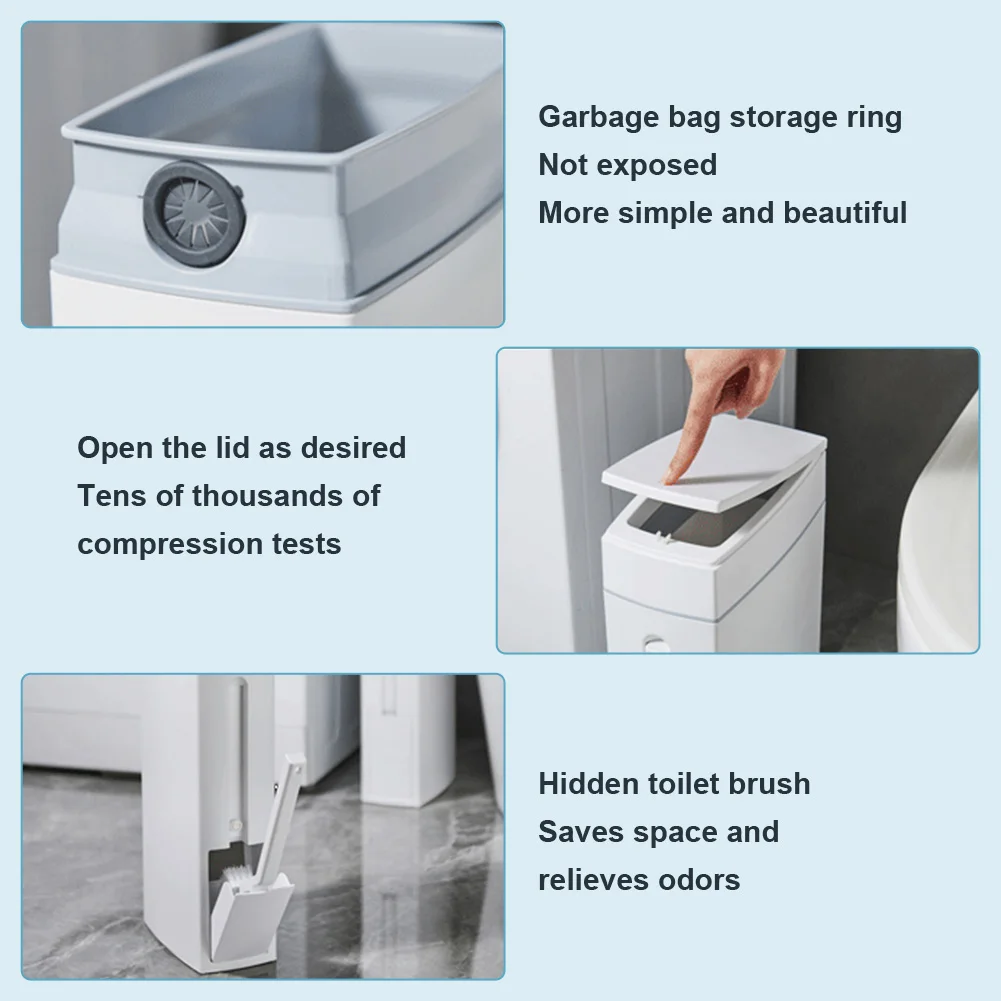 Мусорное ведро с щеткой для чистки и крышкой, пластиковая корзина для мусора, мусорное ведро для ванной комнаты, узкое пространство
Мусорное ведро с щеткой для чистки и крышкой, пластиковая корзина для мусора, мусорное ведро для ванной комнаты, узкое пространство