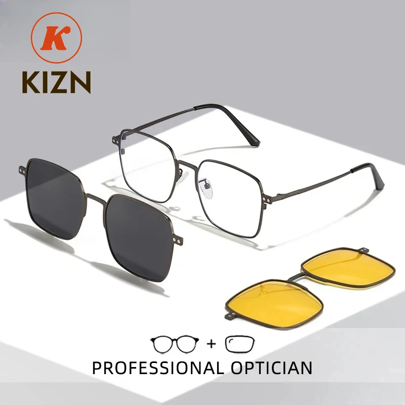 Очки KIZN New Style 3 в 1 с магнитным креплением, оптические, для коррекции близорукости, мужские, поляризованные солнцезащитные очки для вождения с диоптриями, очки для чтения.
Очки KIZN New Style 3 в 1 с магнитным креплением, оптические, для коррекции близорукости, мужские, поляризованные солнцезащитные очки для вождения с диоптриями, очки для чтения.