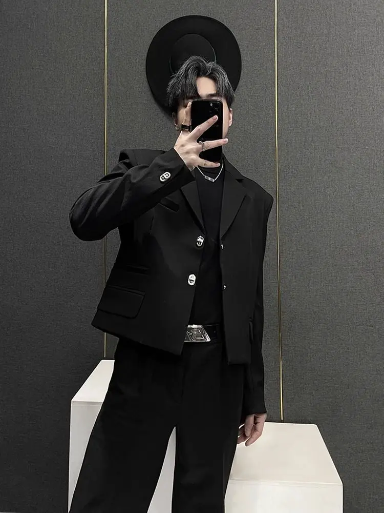 Shoulder Pad Short Men's Suit Jacket Loose Casual Spring Autumn Fashion Stylist Favorite Style Single Breasted Pure Color
Shoulder Pad Short Men's Suit Jacket Loose Casual Spring Autumn Fashion Stylist Favorite Style Single Breasted Pure Color
