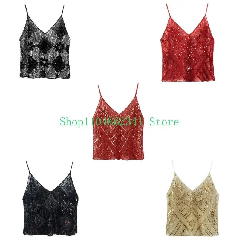 5asd Womens Sparkling Sequins Sheer Mesh Camisole Spaghetti Straps V Neck Crop Top Sleeveless Vest for Cocktails Club
5asd Womens Sparkling Sequins Sheer Mesh Camisole Spaghetti Straps V Neck Crop Top Sleeveless Vest for Cocktails Club