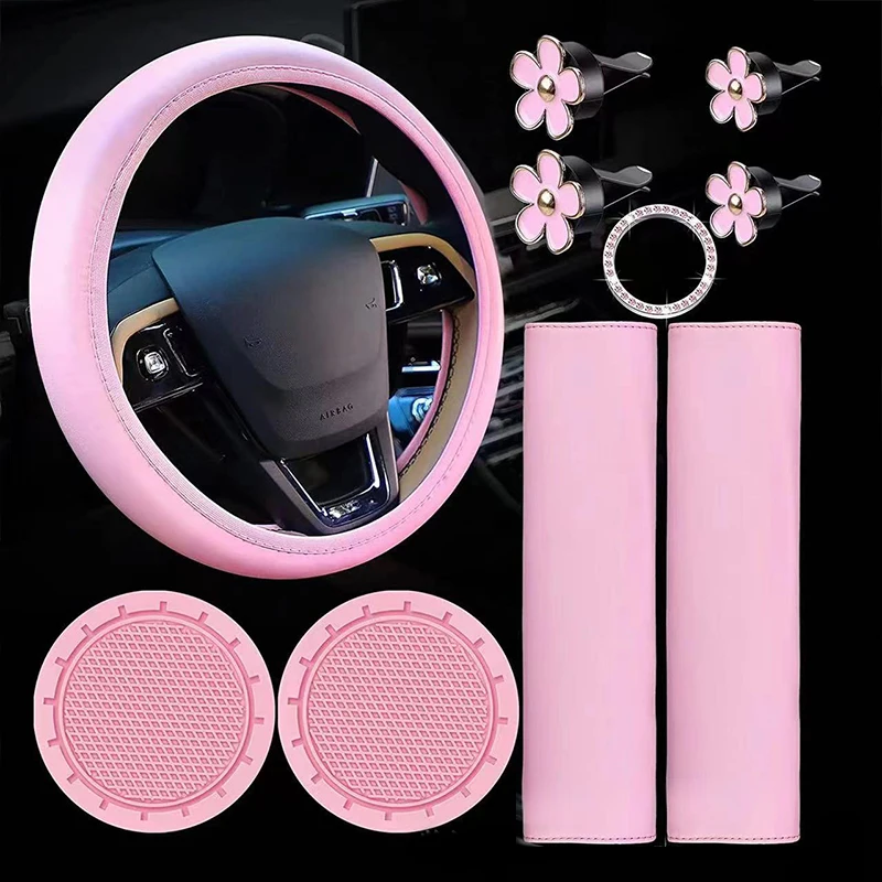 10Pcs/set Leather Steering Wheel Cover For Women Cute Car Accessories Set Seat Belt Cover Shoulder Pads Car Interior Decoration
10Pcs/set Leather Steering Wheel Cover For Women Cute Car Accessories Set Seat Belt Cover Shoulder Pads Car Interior Decoration