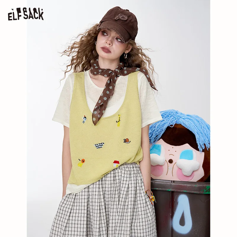 ELFSACK 2025 Summer New Arrival Casual Fake Two Pieces Animal Embroidery Short Sleeve Knit Shirt Design Top For Women
ELFSACK 2025 Summer New Arrival Casual Fake Two Pieces Animal Embroidery Short Sleeve Knit Shirt Design Top For Women