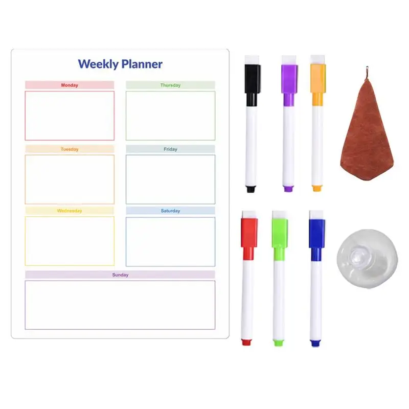 Dry Erase Board Weekly Planner Refrigerator Weekly Planner Schedule Board Magnetic PVC Board With 6 Pens Suction Cups Towels
Dry Erase Board Weekly Planner Refrigerator Weekly Planner Schedule Board Magnetic PVC Board With 6 Pens Suction Cups Towels