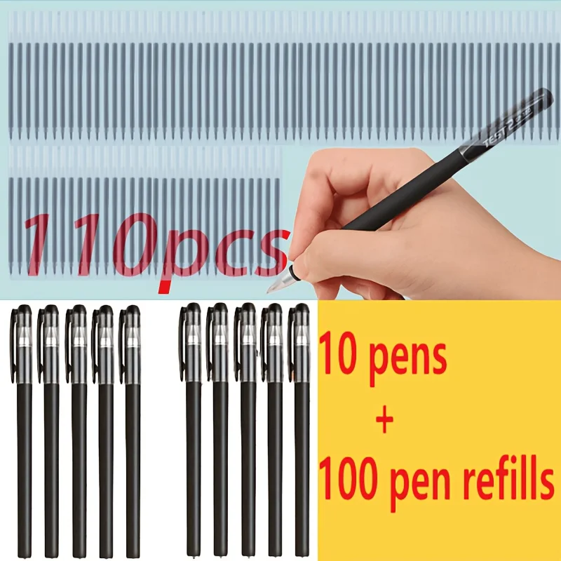 110pcs Set (10 Pens And 100 Refills) Quick-Dry Gel Pens, 0.5 Mm Fine Tip, Black Ink - Ideal Choice for Office And Daily Use
110pcs Set (10 Pens And 100 Refills) Quick-Dry Gel Pens, 0.5 Mm Fine Tip, Black Ink - Ideal Choice for Office And Daily Use